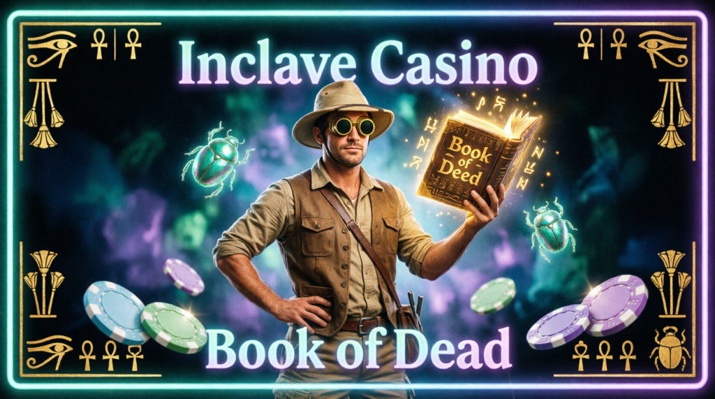 Adventure slot banner with ancient book, treasure, and Egyptian symbols